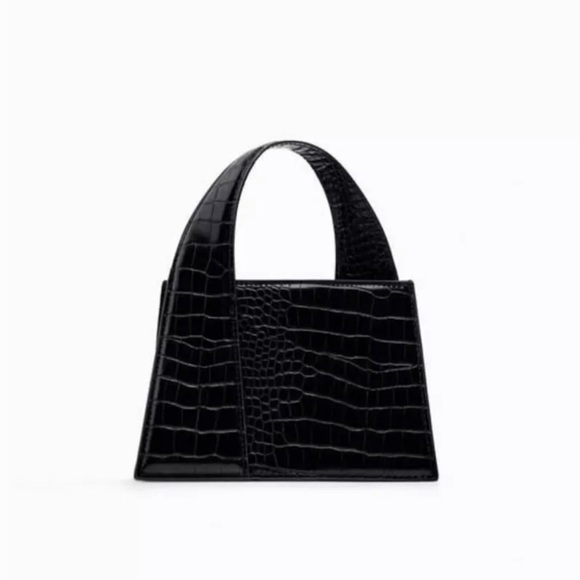 ZARA BLACK MOCK CROC CITY BAG - Picture 4 of 6